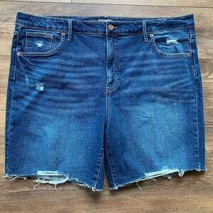 NEW Terra & Sky Women's Plus Size 24W Blue Destructive Bermuda Denim Shorts